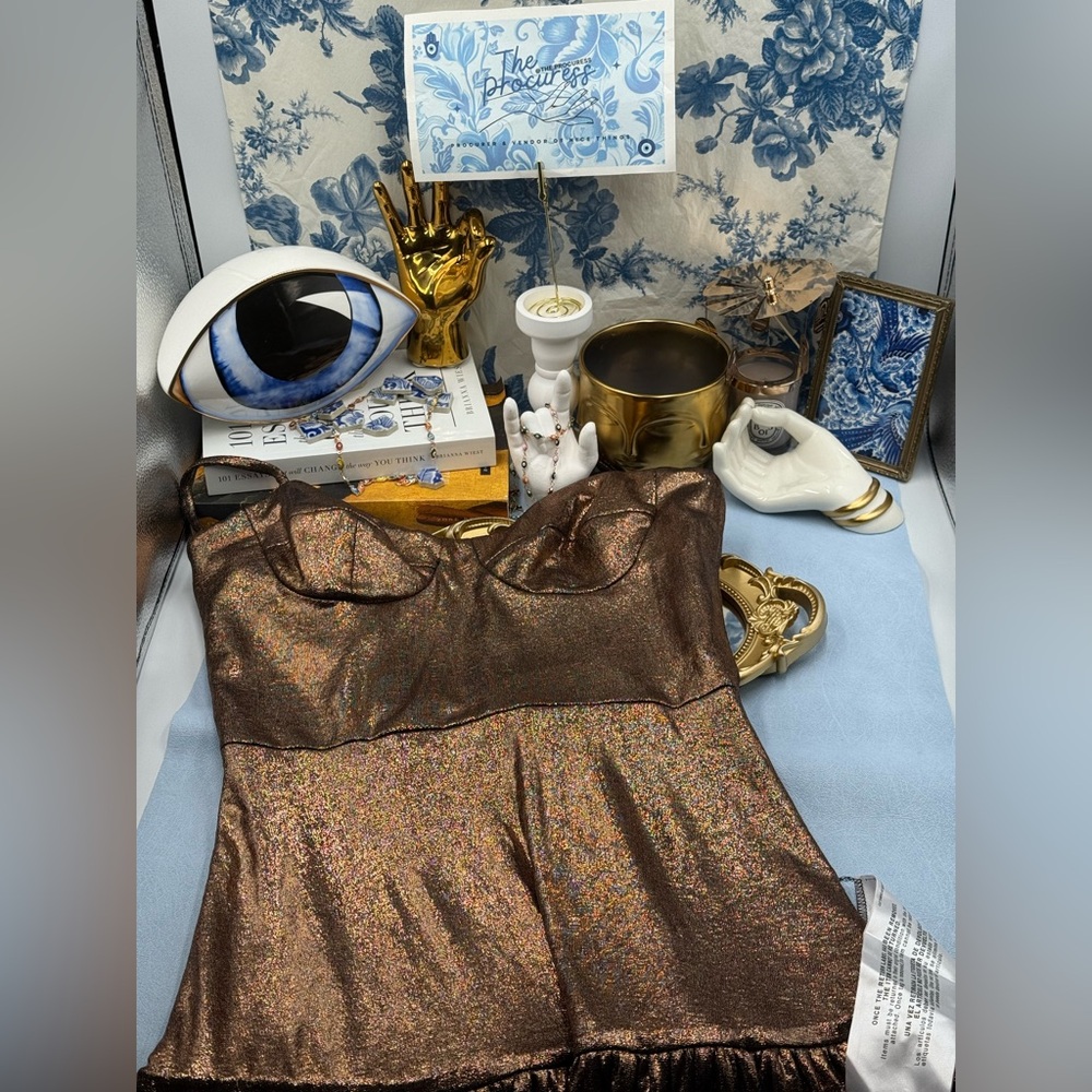 🆕 DRESS THE POPULATION 🧿 NWT Arden Fit and Flare Mini Dress, Brown Bronze Sz M - Picture 12 of 17